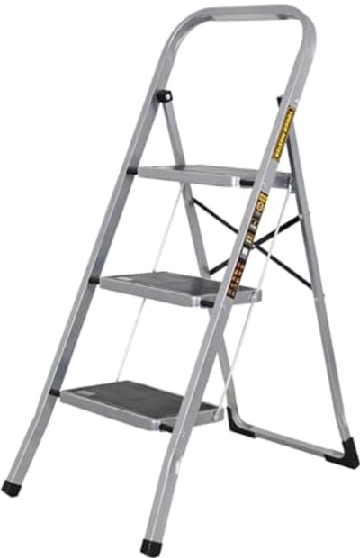 3-traps ladder van staal met antislip rubberen treden - compacte en veilige vouwladder voor binnen- en buitengebruik