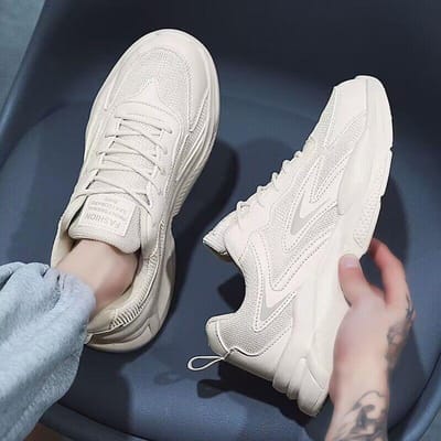 Zomer Mesh Sneakers voor Heren Comfortabele Ademende Schoenen met Dikke Zool Heren Casual All-match Tennisschoenen Zapatos Casuales 44 white