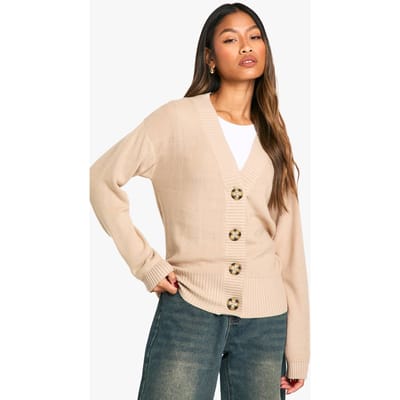 boohoo Dames Premium geribbelde oversized slordige gebreide cardigan | Oatmeal | Maat: Small