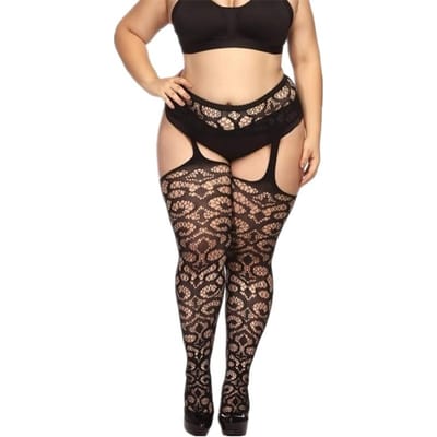 Freeauce XL Élastique Grande Taille Mi-Cuisses Hautes Bas Noirs Pour Femmes Surtaillées Filles Lolita Chaussettes en Dentelle Bas Antidérapants 40-100kg(80-220 Lbs) beige
