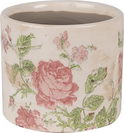 Keramiek Bloempot voor Binnen – Roze Bloemen – Rustieke Pot – Ø 11 cm – Bloemenmotief