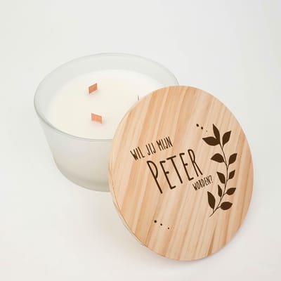 Geurkaars - GROOT - 3 houten wieken - XL - Peter - Peter vragen - Wil jij mijn peter zijn - Peter worden - Wil je mijn peter zijn - Peter vragen cadeau - Kaars - blad