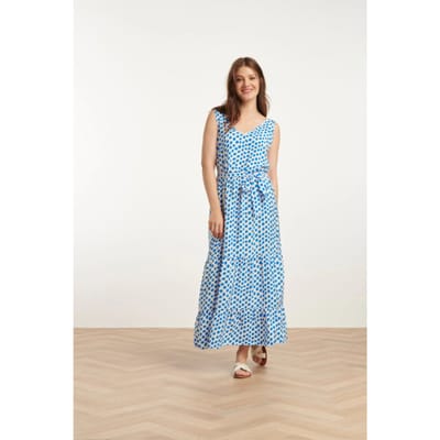 Smashed Lemon 25084 maxi jurk met kobalt polka dot print |