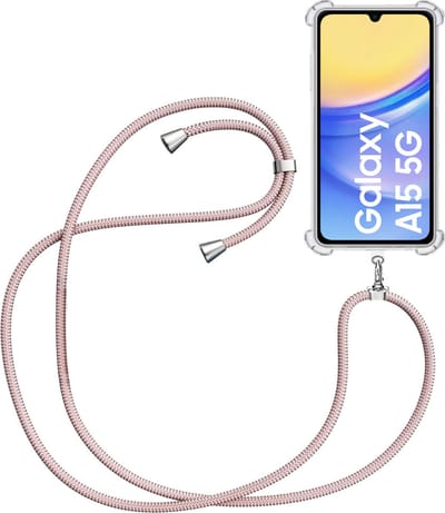 Telefoonkoord + Hoesje Geschikt voor Samsung Galaxy A15 - Lengte Verstelbaar - Telefoonketting - Shock Proof Case - Rose
