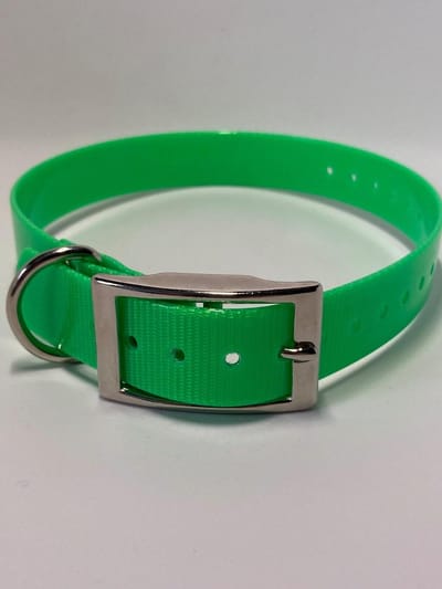 Halsband BioThane GOLD Transparant - (licht) GROEN - 450mmX19mm - dubbele gesp