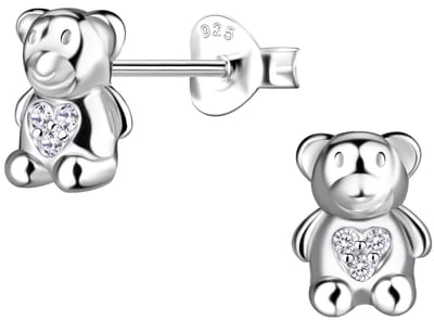 Joy|S - Zilveren beer oorbellen - 7 x 9 mm - hartje - zirkonia - sterling zilver 925