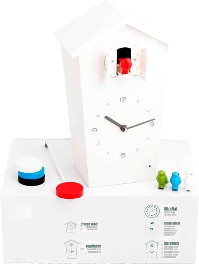 DYNA® Koekoeksklok Modern - Wandklok - Wekker - Inclusief Nachtfunctie - Wit - 18cm x 4cm x 28cm