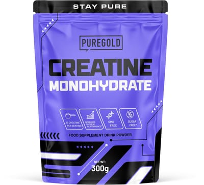 Pure Gold Creatine Monohydraat Poeder - 300 gram - Naturel & Smaakloos - 100% Creatine Monohydrate Supplement - Pre Workout - 60 Porties