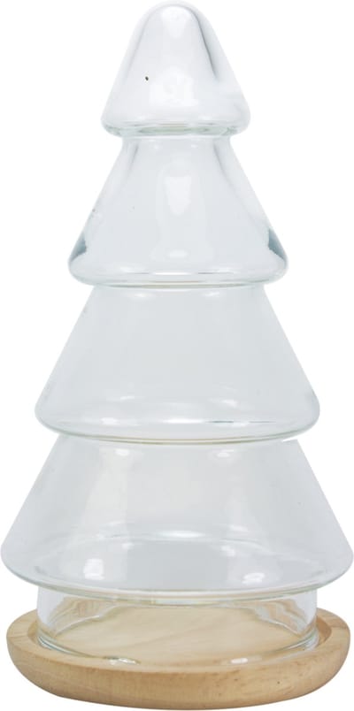 TAK Design Kerstboom L - Incl. Houten Onderzetter - Glas - Ø 11 x 18,5 cm - Transparant