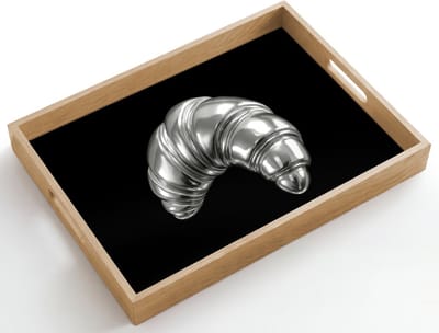 Dienblad hout 50x35 cm - Schootdienblad - Croissant - Metaal - Zilver - Borrelplank rechthoek - Plateau dienbladen