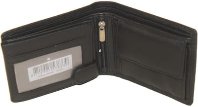 OI zwarte lederen heren portemonnee / kleinere maat billfold laag model / herenbeurs voor 8 pasjes / anti skim / zwart / 181