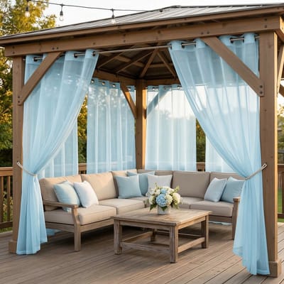 Qelus Buitengordijn Waterdicht Lichtdoorlatend met Ringen - Vitrages - Outdoor Gordijn Transparant - 132x244cm - Blauw - 1 Stuk