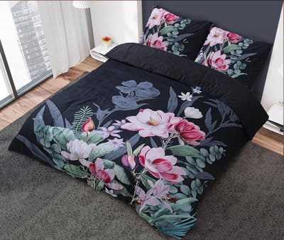 Dekbedovertrek Marlous Black 200x200/220 cm - Microvezel - Botanisch - 2 Kussenslopen - Met Drukknopen Instopstrook