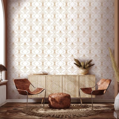 Voorgelijmd vliesbehang - WIT GEOMETRISCH ART DECO PATROON - 1 rol van 300x60cm