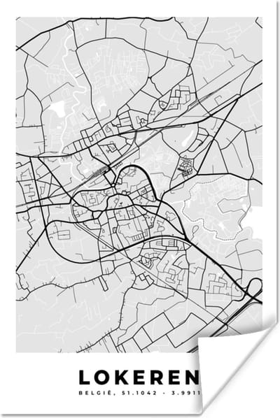 Poster België – Lokeren – Stadskaart – Kaart – Zwart Wit – Plattegrond - 120x180 cm XXL