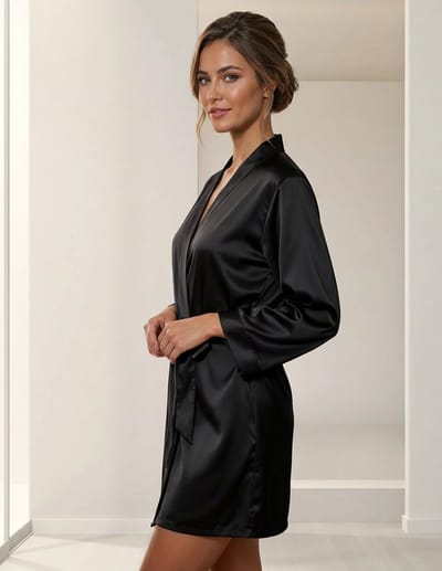 Zijden Dames Kimono Florence - 100% Echte Zijde - Exclusief en Stijlvol - Zwart - Maat XS/S