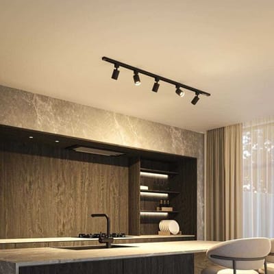 HOFTRONIC railverlichting pakket recht – 1,5 meter rail – 5 x GU10 railspots – dimbaar – aluminium zwart – IP20 – modulair – 230V – railverlichting woonkamer keuken