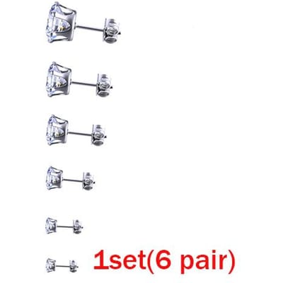 6 Paren/partij Mode Mozaïek Wit Aaa Cz Zwarte Heren Oorbellen Sets Kleine Stud Oorbel Voor Vrouwen Eenvoudige Oor Sieraden