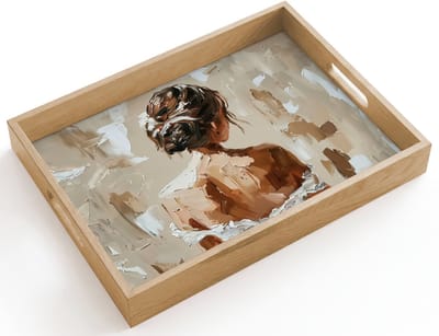 Dienblad hout 40x30 cm - Schootdienblad - Vrouw - Verf - Abstract - Beige - Modern - Borrelplank rechthoek - Plateau dienbladen