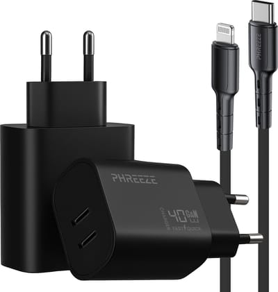 Phreeze 40w usb C oplader geschikt voor iPhone 14 13 12 11 iPad met Lightning oplaadkabel - Power Delivery snellader 20 watt