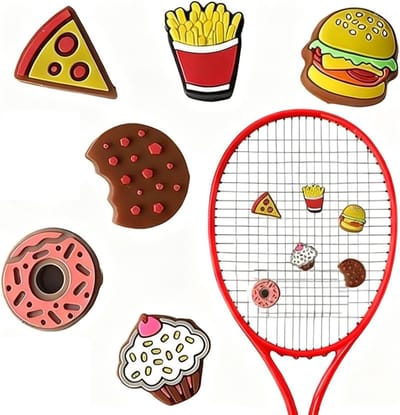 Dailygoods- Tennisdempers 6-delige set - Siliconen - Schokdempers - Tennisrackets - Vermindert trillingen - Levensmiddelendesigns - Tennisaccessoires