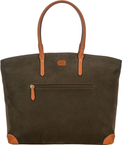 BRIC'S Leren Schoudertas Shopper met laptopvak Life Bag Olive Groene