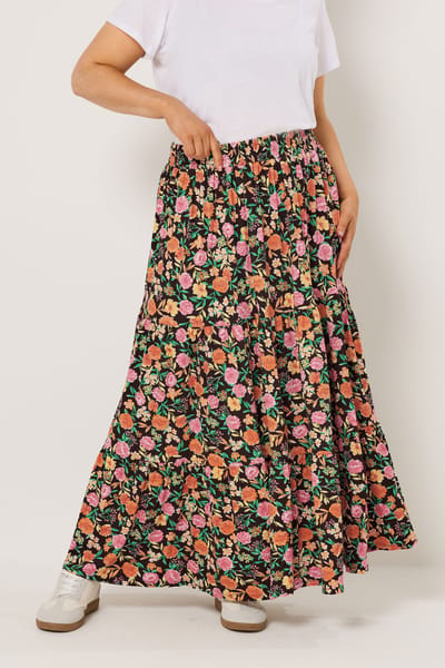 Yours Zwarte Gelaagde Rok Met Bloemenprint Size 44