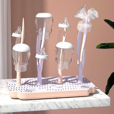 Allernieuwste.nl® Universeel Baby Fles Droogrek - 12 Plekken - Druiprek Paars Zalm 30x18.5x27cm