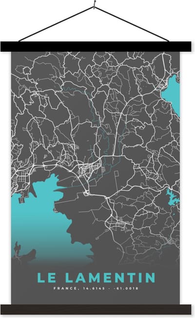 Posterhanger incl. Poster 40x60 cm - Schoolplaat - Le Lamentin - Frankrijk - Plattegrond - Stadskaart - Kaart - Textielposter - Zwarte latten - Stadskaart