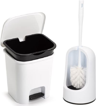 Forte Plastics - WC-/toiletborstel houder - wit - pedaalemmer 7.5L