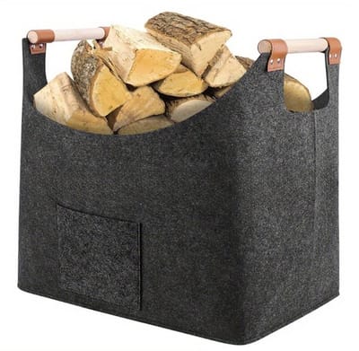 Dailygoods- Houtmand 60 Liter - Houtmand Riet - Robuuste Mand - Antislip Handvatten - Voor Haardhout - Elegante Leerapplicaties - Haardhoutmand