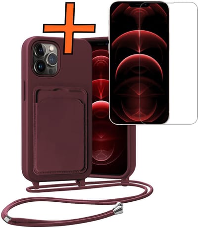 Hoesje Geschikt voor iPhone 13 Pro Hoesje Met Telefoonketting Pasjeshouder Case Met Screenprotector Koord - Hoesje Geschikt voor iPhone 13 Pro Hoes Met Kaarthouder - Aubergine