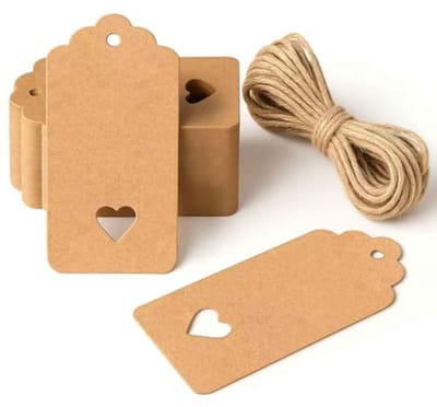 Dailygoods- Cadeaulabels 50 stuks - Bruine Hangers - 6 x 5 cm - Hoogwaardige Karton - Jute Koord - Rustieke Geschenkhanger - Geschenkhangers