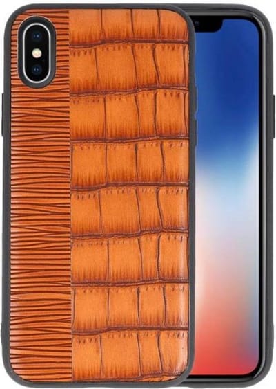 Croco Hard Case - Hoesje Hoesje Geschikt voor voor iPhone X Bruin