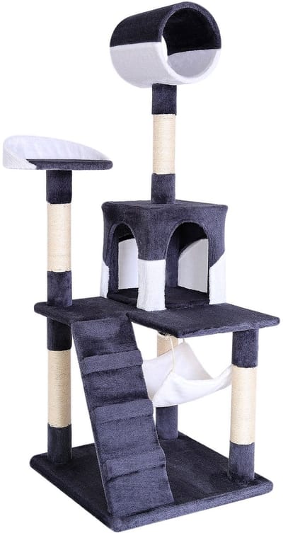 lionto Kattenkrabpaal, 133 cm met tunnel, trap & ligplekken, grijs/wit