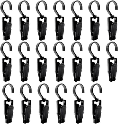 20 Stuks Sterke Clips Met Hanger Haak, Draaibare Haak, Wasknijpers, voor Kleding, Gordijnen, Badhanddoeken, Handdoeken, Sokken (Zwart)