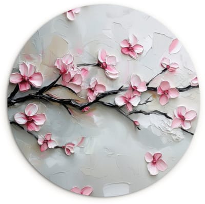 WallCircle® Wandcirkel 120x120 cm - Muurcirkel Bloesem - Kunstzinnig - Roze - Sakura - Muurdecoratie woonkamer - Wanddecoratie slaapkamer - Kamer decoratie accessoires - Ronde schilderijen XXL