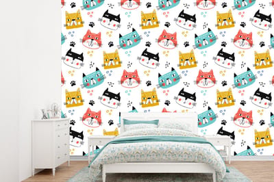 Behang - Fotobehang Jongens - Patronen - Katten - Breedte 360 cm x hoogte 260 cm
