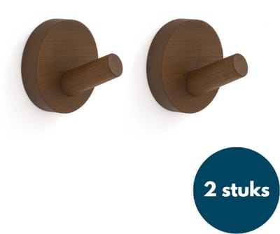 Kapstok haken hout - Walnoot - Wandhaken - Wandkapstok - Zelfklevende haakjes - Plakhaakjes - Rond - 2 stuks