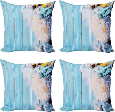 ABAKUHAUS maritieme sierkussens, kussenhoezen, 4-pack, Modern Accent dubbelzijdige digitale print, 40 x 40 cm, hemelsblauw en veelkleurig