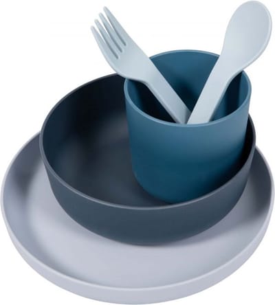 Bo Jungle - CPLA Eet Set Baby - Kinderservies - Kraamcadeau - Bestek - Beker - Bord - 5 stuks - Milieu verantwoordelijk - Ecologisch - Vaatwasbestendig en magnetronbestendig - Eco-responsable CPLA Tableware Set Blauw