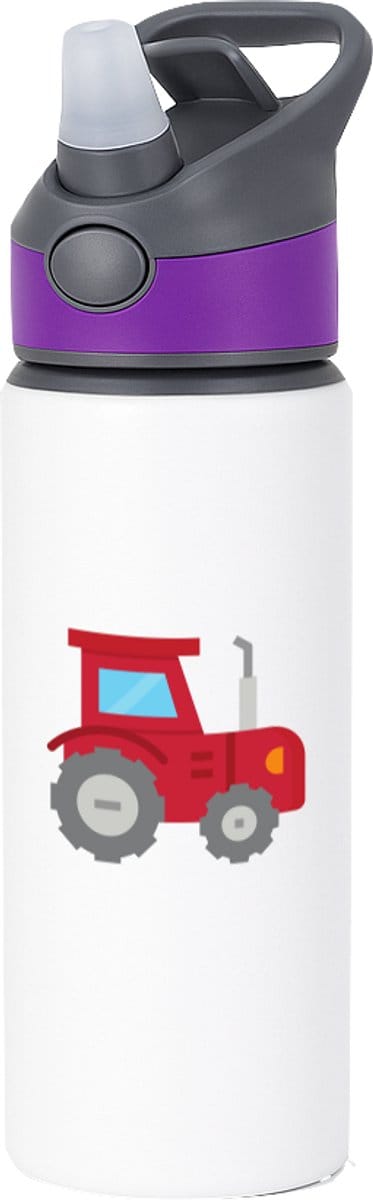 Hacebo® - Trekker waterfles met rietje paars - Tractor - Boeren - Boerderij - voertuig - water fles - 650ML