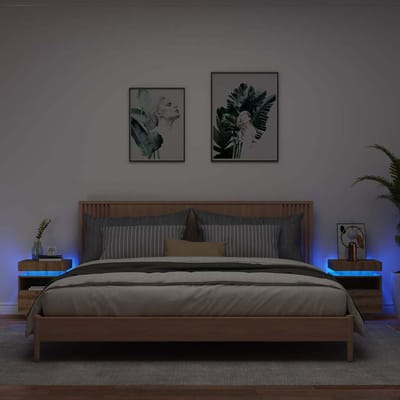 vidaXL - Nachtkastjes - met - LED - 2 - st - 40x39x48,5 - cm - artisanaal - eikenkleur