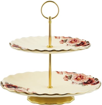 Dailygoods - 2 Tier Vintage Porseleinen Cupcake Stand - Witte Hoge Thee Stand