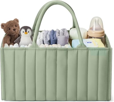 SnelShoppen - HAGOT Babyluier Caddy/Organizer, Commode Organizer met Vakken voor Vochtige Doekjes en Babyspullen, Groen, Ideaal voor Thuis of onderweg