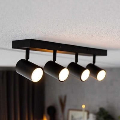 HOFTRONIC - Lark LED Plafondspot 4 Lichts - Modern - GU10 Fitting - Zwart - IP20 - Plafondlamp 4 lichts - Kantelbaar & Draaibaar - Voor hal, woonkamer, slaapkamer en zolder - Vierkant
