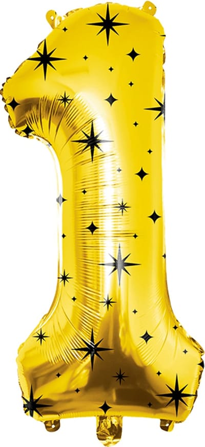 86 cm cijferballon - Folieballon cijfer 1 - Classy goud met zwarte sterren - Geschikt voor helium of lucht