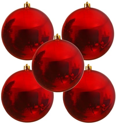 Decoris Kerstbal - 5x - rood - groot - 14 cm - kunststof - glans - kerstversiering