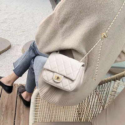Sac à bandoulière tendance en cuir véritable pour femme, sac à bandoulière polyvalent avec chaîne en diamant gray