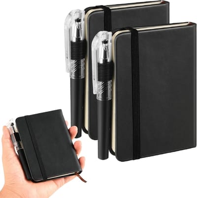 Set van 2 Kleine Notitieboekjes, Hardcover Schrijfpads en Dagboeken, Compacte Notitieblokken met Pennen voor Werk, 11 x 8 x 1.8 cm, 100 gsm Dikker Premium Papier, Ideaal voor Kantoor en Notities